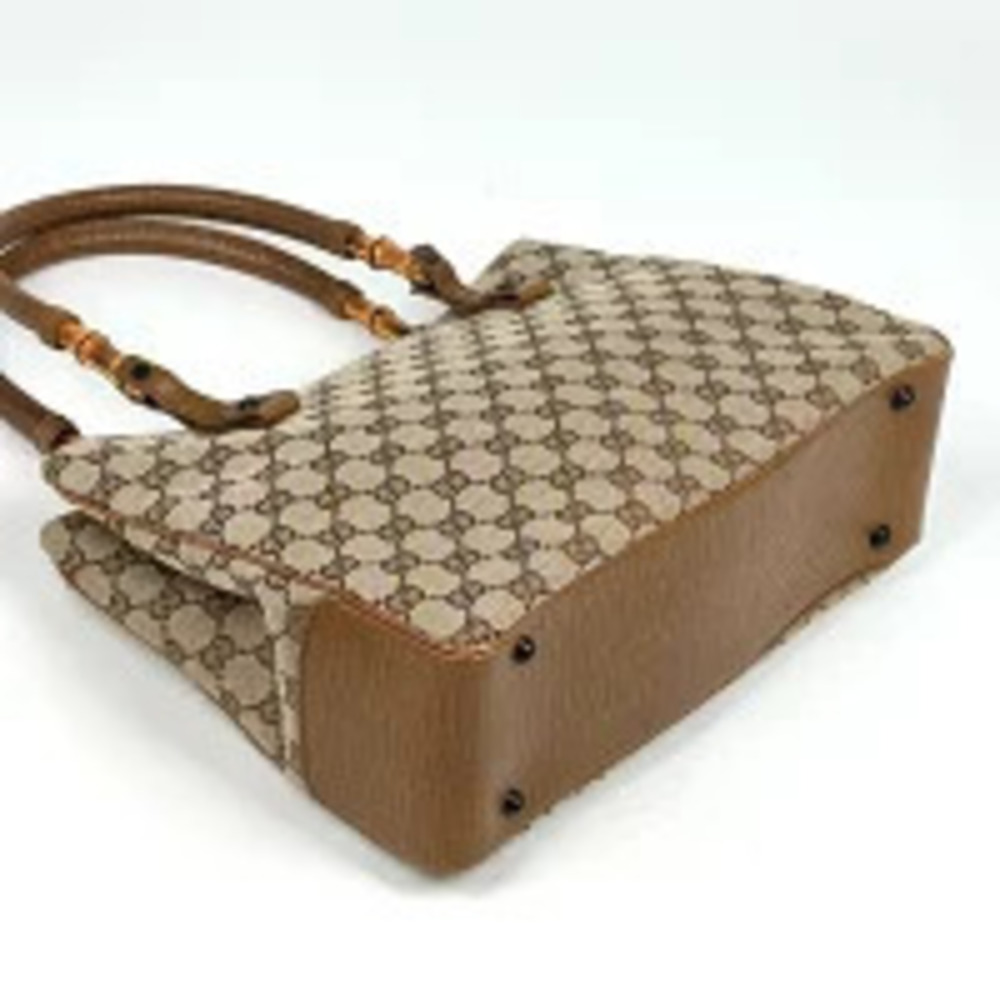 Gucci Canvas 2way GG Bamboo Bag Tote Brown